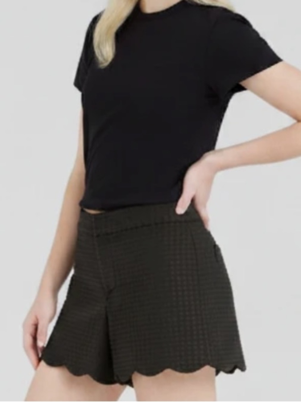 Scalloped Textured  Shorts in Black & Gold